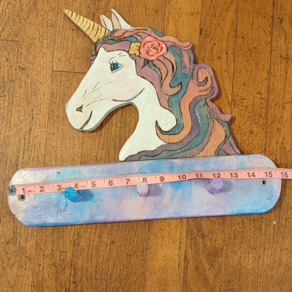 Handmade Wood Unicorn 3 Peg Wall Rack